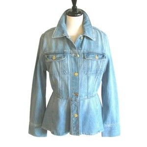 Women's FRAME Dana Point Denim Peplum Flounce Jacket Gold Buttons Size Large